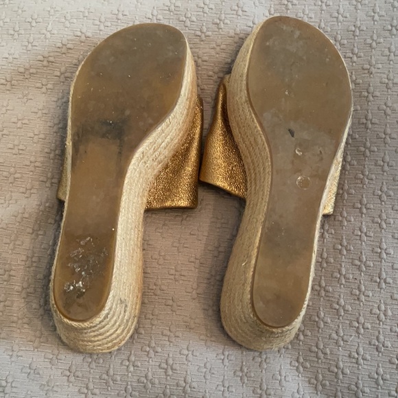 Dolce Vita Gold Leather Slide on Espadrille Wedges - Picture 5 of 5